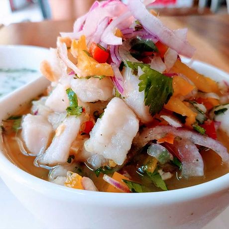 Blick auf ein Seefrucht-Ceviche bei dem Tagesausflug Kulinarische Moderne in San José