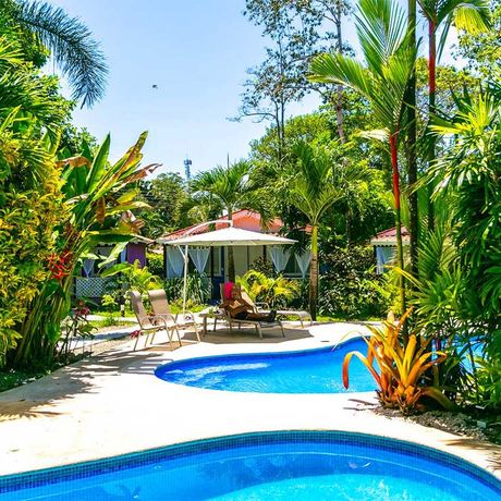 Blick auf den Pool der Strandunterkunft B&B El Encanto Inn
